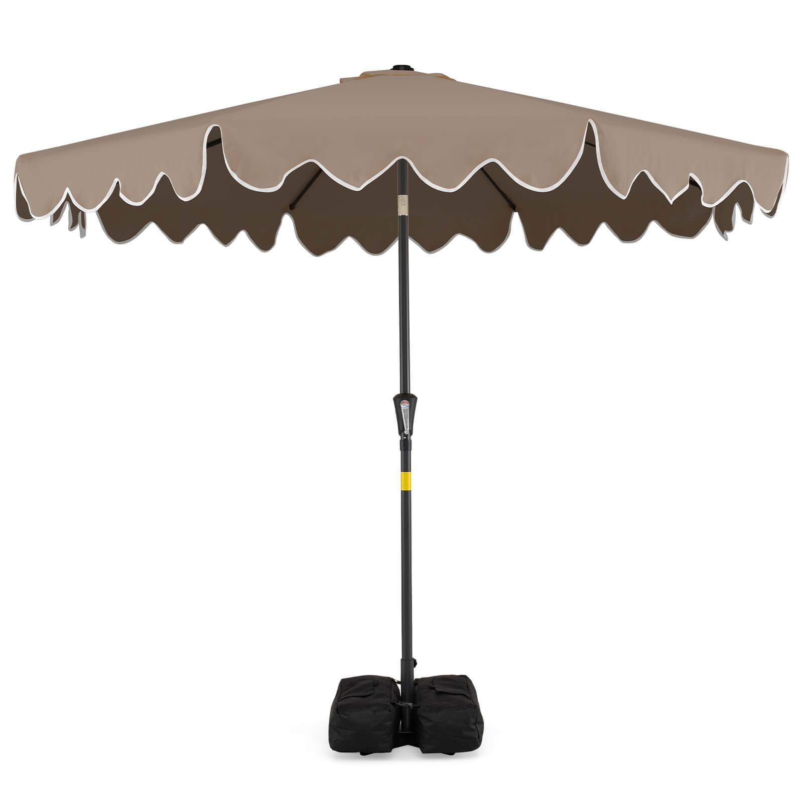 Costway - 9 FT Patio Umbrella with Weighted Base Sandbags Push Button Tilt Crank Sturdy Ribs - Brown price history on PriceWatchPro