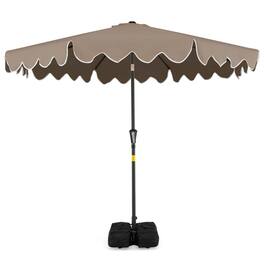 Costway - 9 FT Patio Umbrella with Weighted Base Sandbags Push Button Tilt Crank Sturdy Ribs - Brown