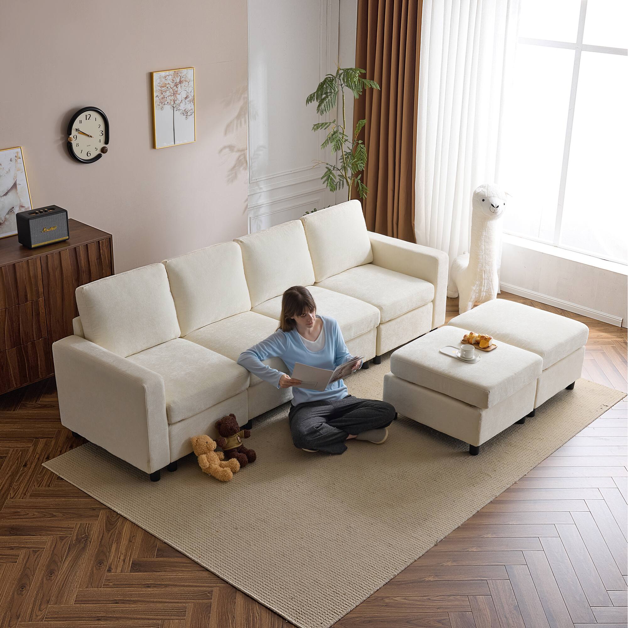Alt View 6. U-HOMY - U-HOMY 6-Piece Modular Sectional Sofa with Storage, Reversible L-Shaped Couch - Beige.