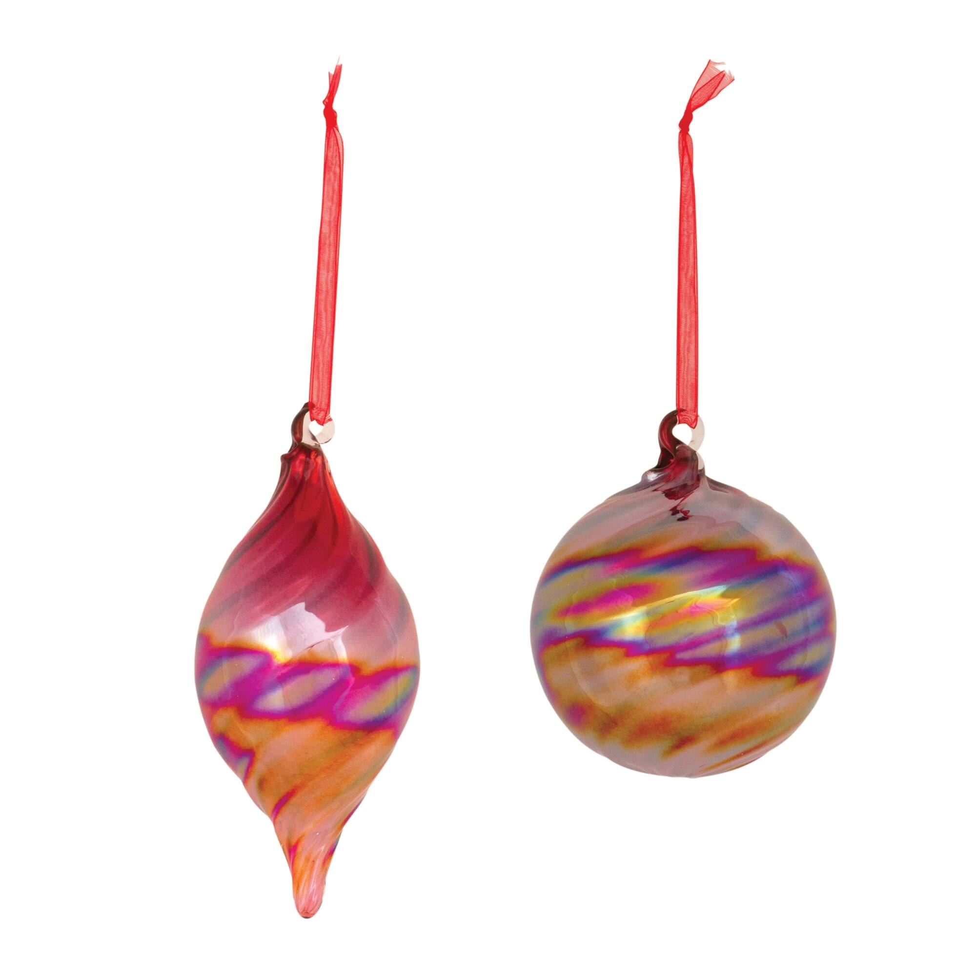 Angle. BreeBe - Irredescent Glass Ornament (Set of 12) - Red.
