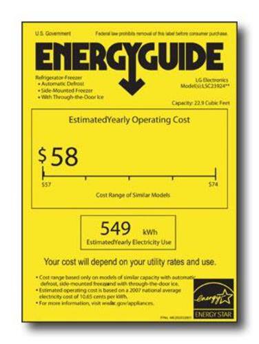 Energy Guide. LG - 22.9 Cu. Ft. Side-by-Side Refrigerator with Thru-the-Door Ice and Water - Stainless-Steel.