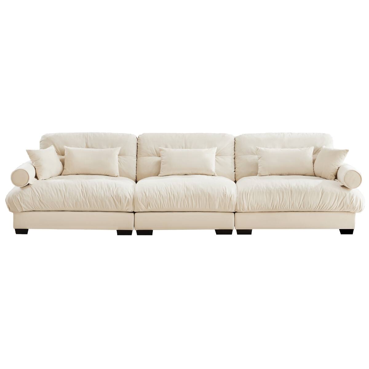 Alt View 7. Ropilly - Ropilly Extra Large 3 Seat Velvet Sofa, Cream Modern Sofa with Deep Cushions and Pillows - Cream.