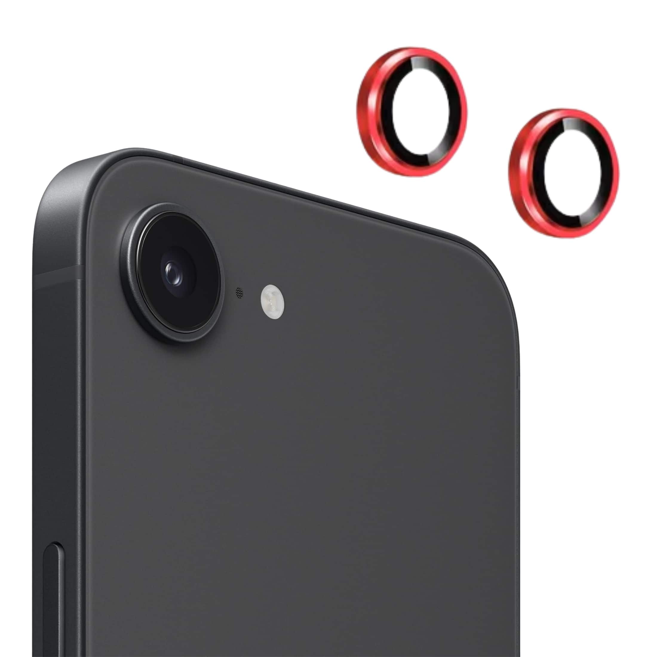 Entronix - Luxury Metal Camera Lens Protector for iPhone 16E - 2-Piece Combo - Red