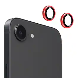 Entronix - Luxury Metal Camera Lens Protector for iPhone 16E - 2-Piece Combo - Red