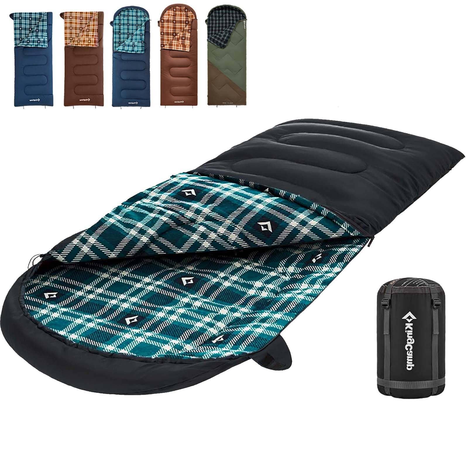 Dapper Styles - Sleeping Bag For Adults Cold Weather Warm Big And Tall Flannel Bags With Sack Portable Waterproof Gear Acce - 90" x 35" | 5°~39°F BLACK-Left Zip