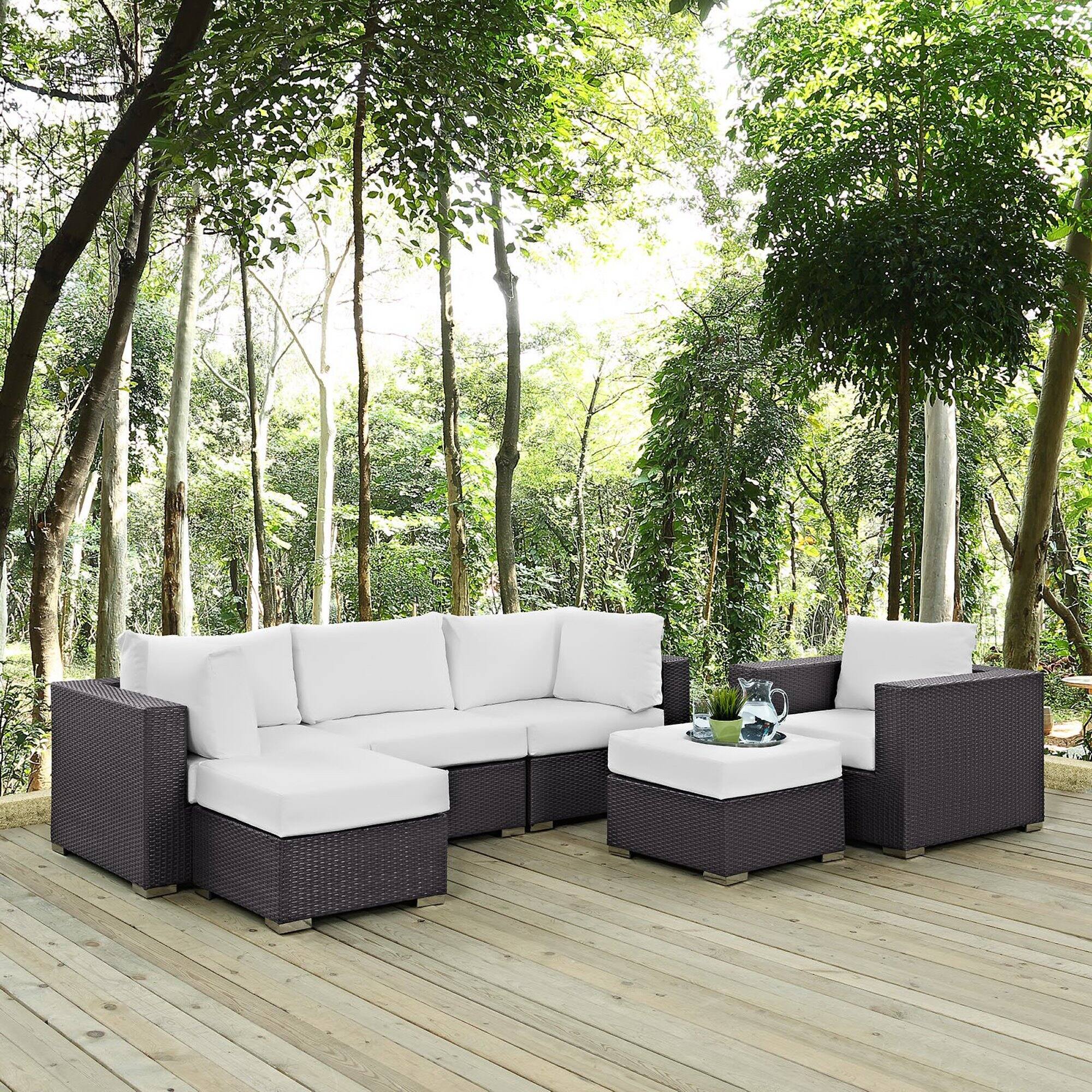 Alt View 4. Modway - Convene 6-Piece Outdoor Patio Sectional Set - Espresso White.