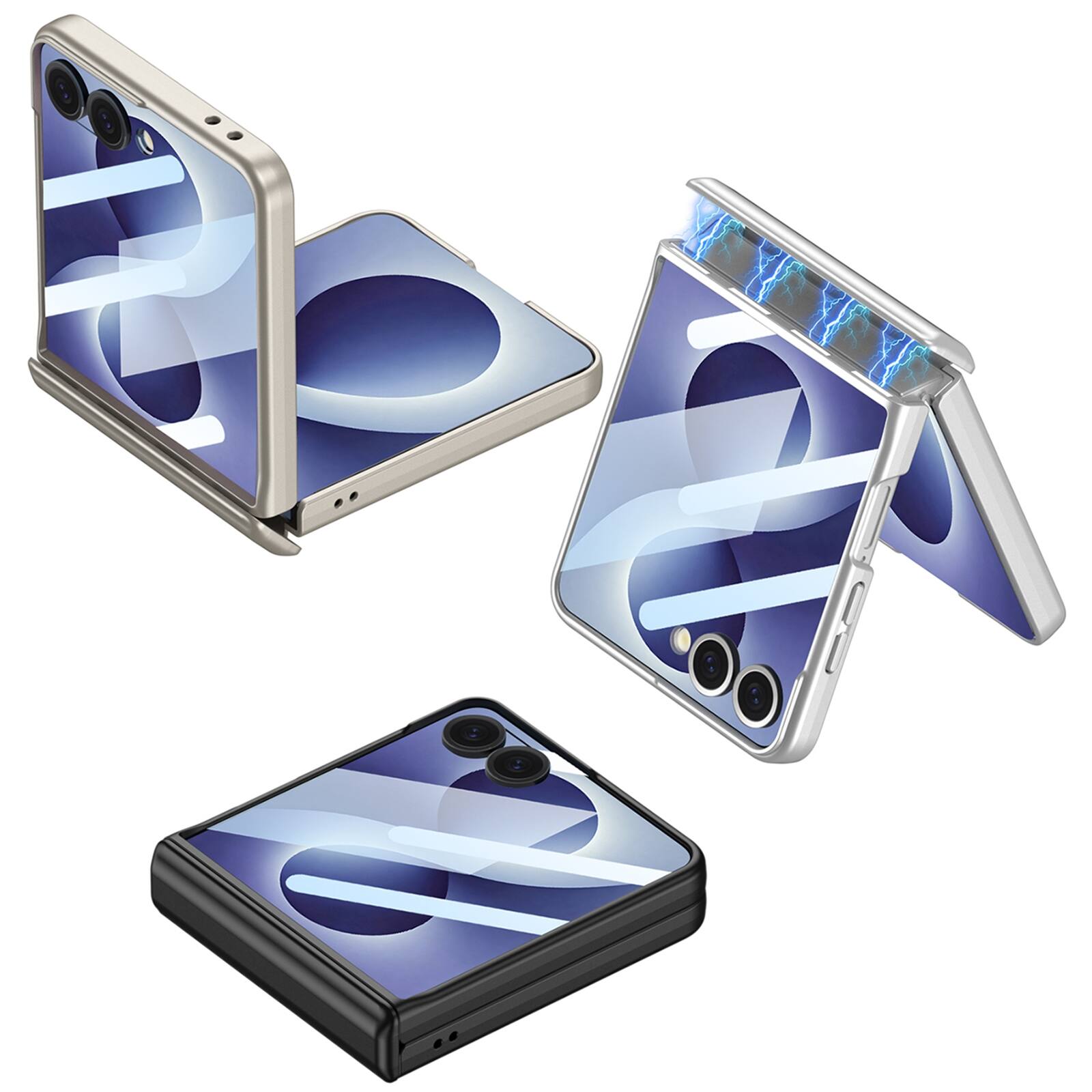 Back. Dteck - Shockproof Phone Case for Samsung Galaxy Z Flip8 with Hinge Guard, Magnetic Rigid Plastic Cover Built in Screen Glass - Darkblue.