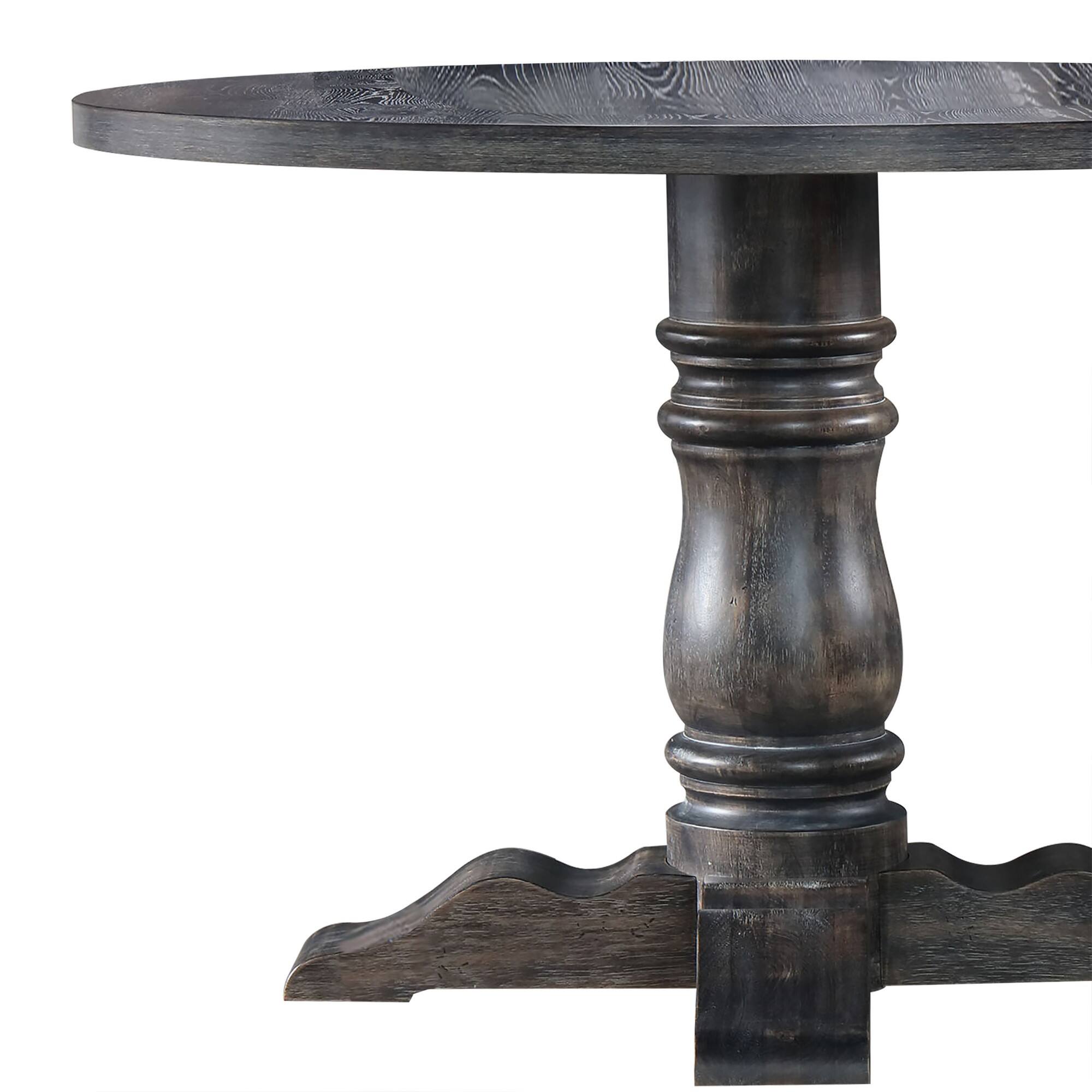 Alt View 1. Manhattan Lane - Wooden Round Dining Table With Heavy Pedestal Feet, Weathered Gray - Gray.