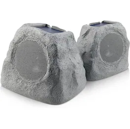 iHome - IHRK500LTMSP Rechargeable Bluetooth Outdoor Solar Rock LED Speakers Pair with Multilink - Black