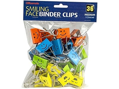 Officemate - Smiling Face Medium Binder Clips, 36 Clips/Pack - Assorted Colors