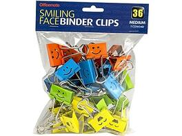 Officemate - Smiling Face Medium Binder Clips, 36 Clips/Pack - Assorted Colors