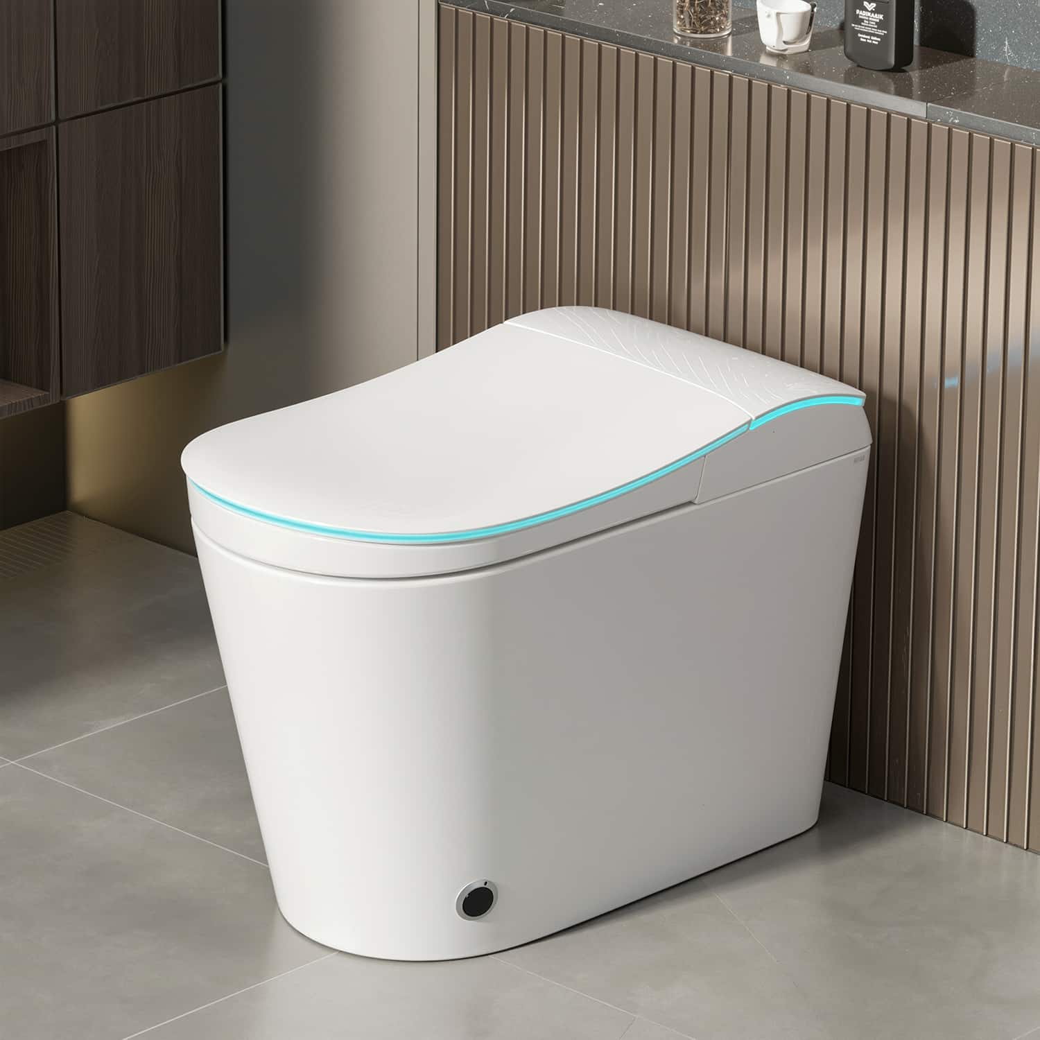 Front. Famapy - Minimalist Touchless Smart Toilet with Auto Lid & Flush, UV-C Self-Clean Nozzle, Heated Seat & Quiet Dryer - White.