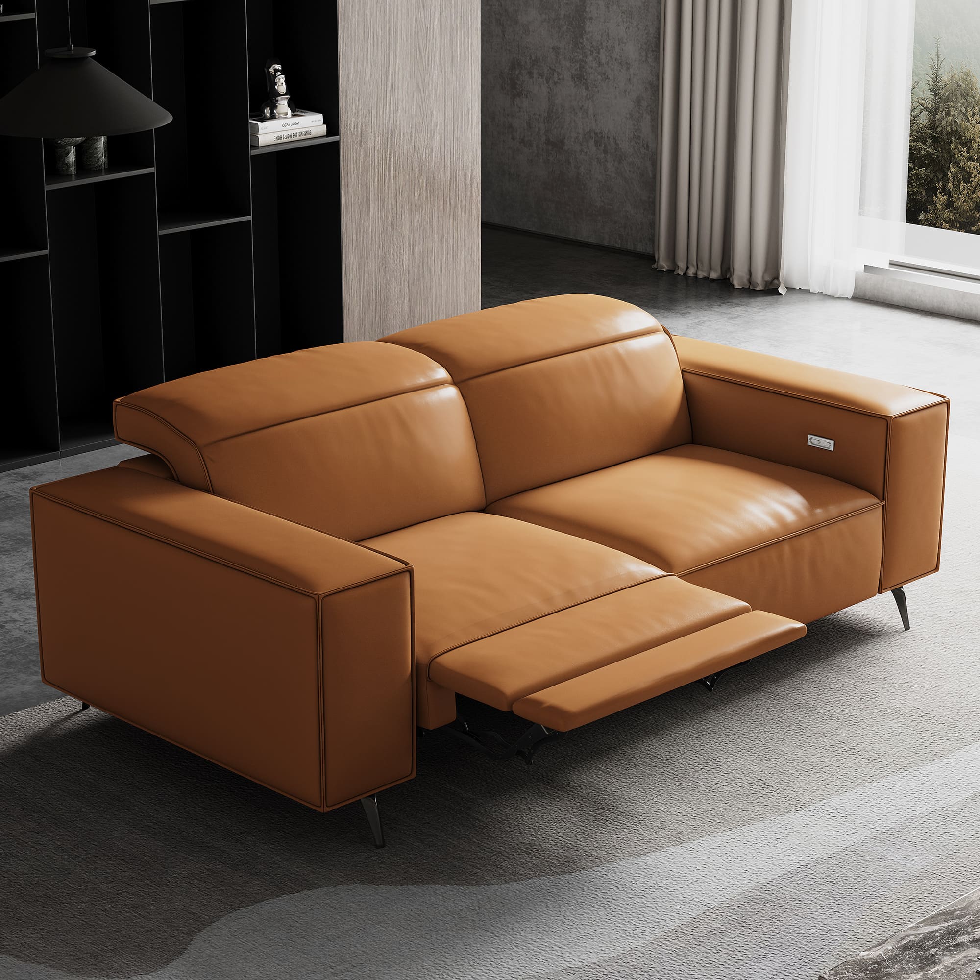 luck idea - 76.77" Electric Seat Sofa, Reclining Home Theater Seats - Orange