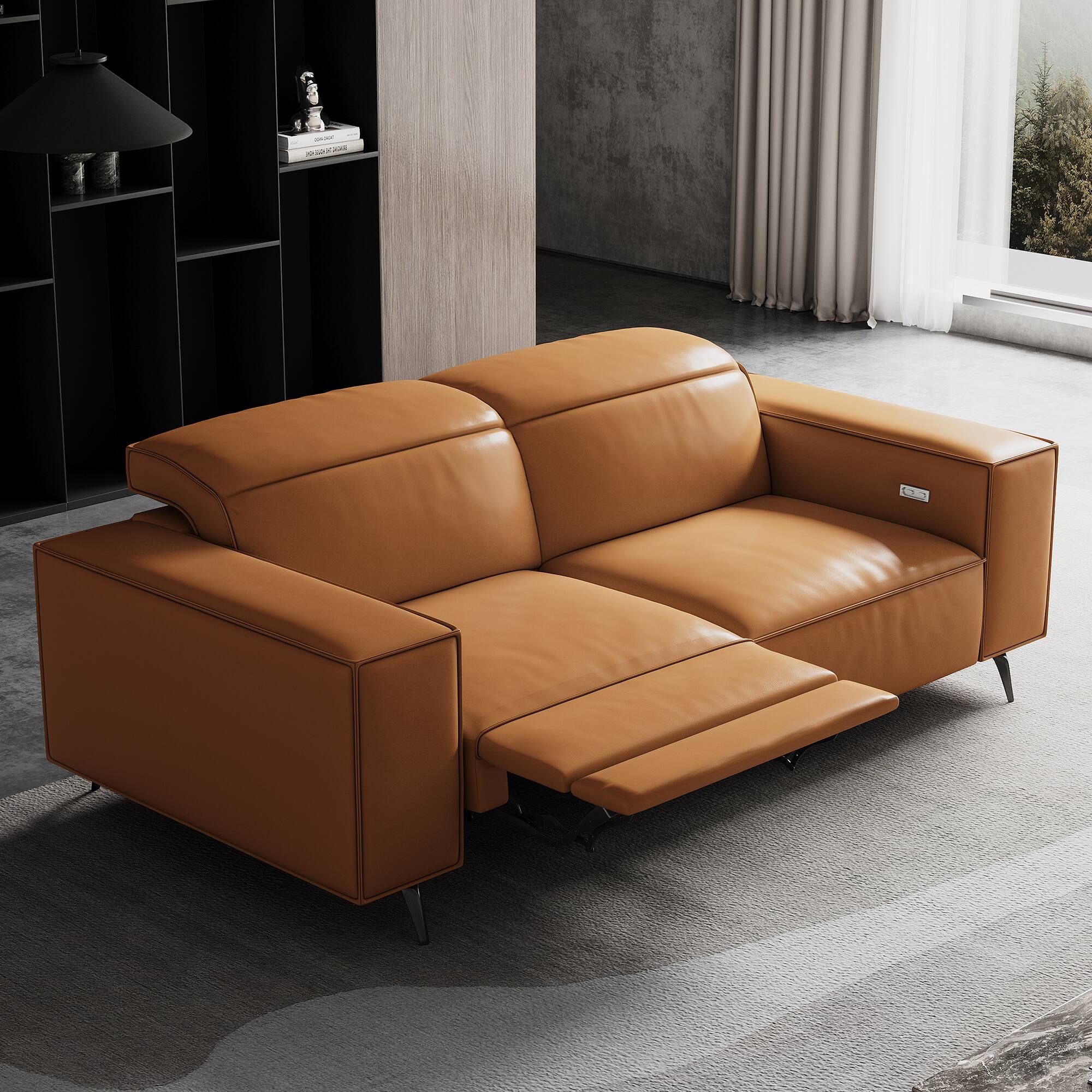 luck idea - 76.77" Electric Seat Sofa, Reclining Home Theater Seats - Orange