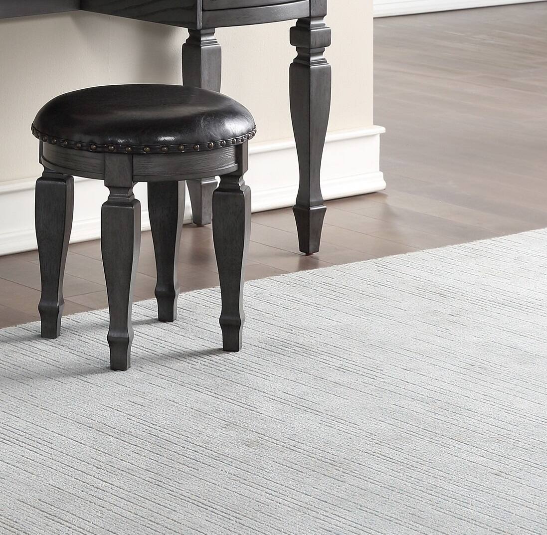 Back. APRILSOUL - Bedroom Classic Vanity Set Wooden Carved Mirror Stool Drawers Antique Grey Finish - Grey.