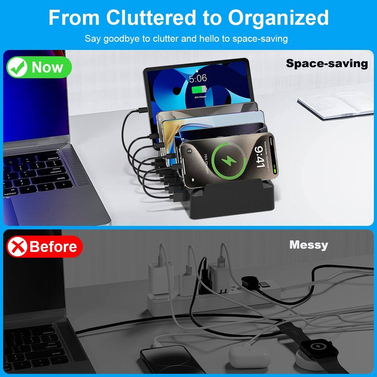 From Cluttered to Organized  
Say goodbye to clutter and hello to space-saving

Now  
Space-saving

Before  
Messy