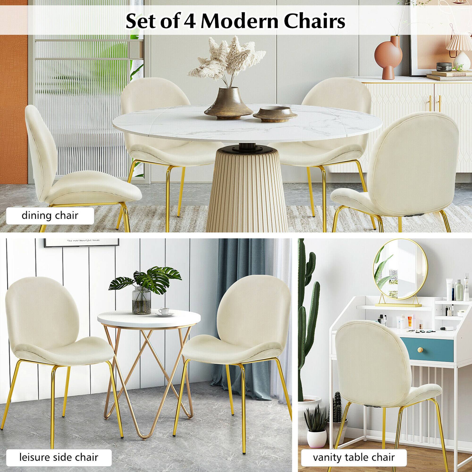 Set of 4 Modern Chairs:
- Dining chair
- Leisure side chair
- Vanity table chair