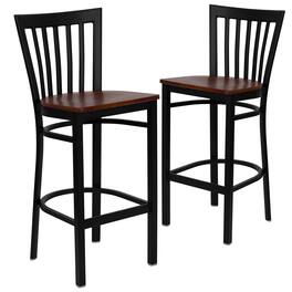 Emma + Oliver - 2 Pack School House Back Metal Restaurant Barstool - Cherry Wood Seat/Black Metal Frame