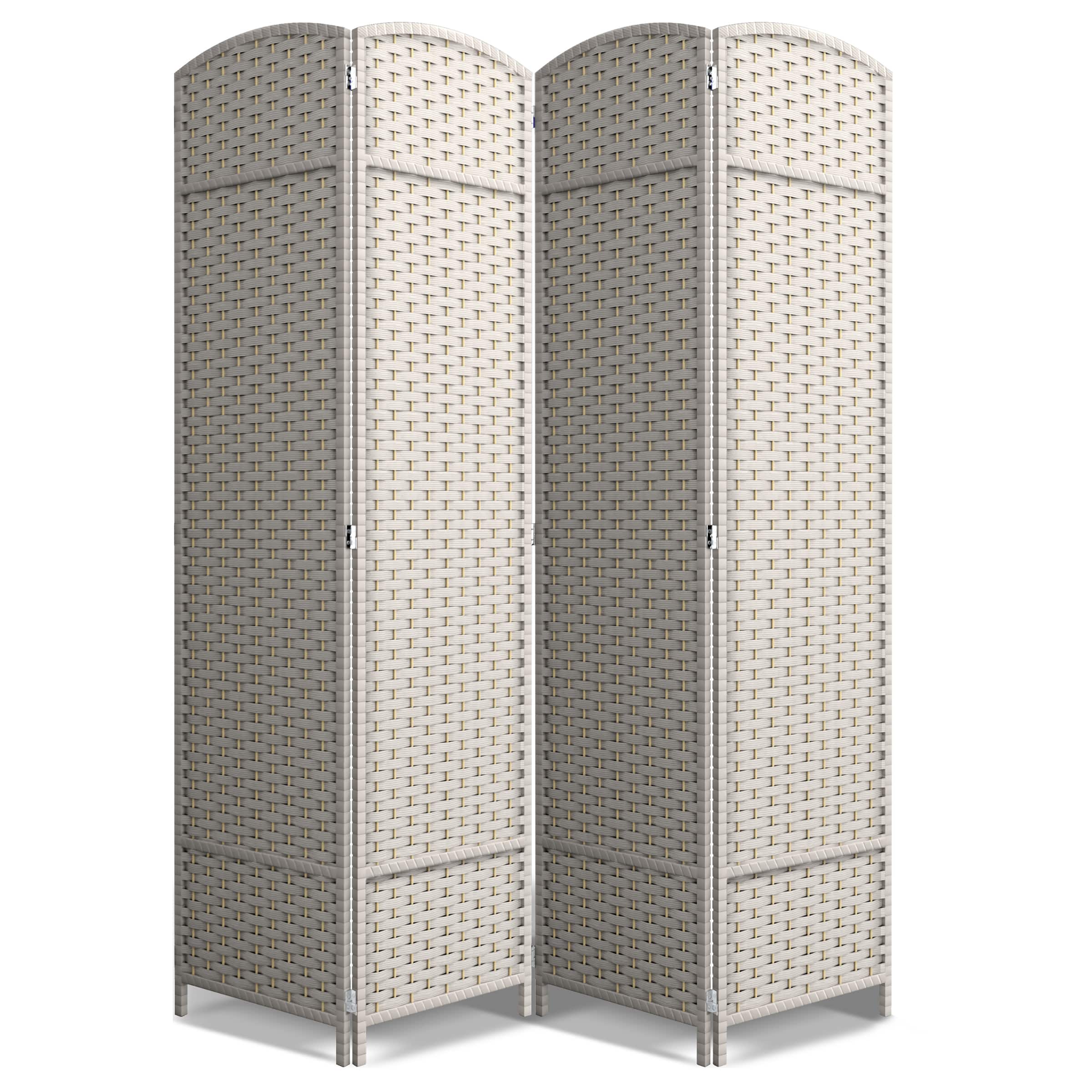 Sorbus - 4 Panel Room Divider 6 ft. Tall - Privacy Screen, Extra Wide Double Hinged Panels, Mesh Hand-Woven Design - Beige