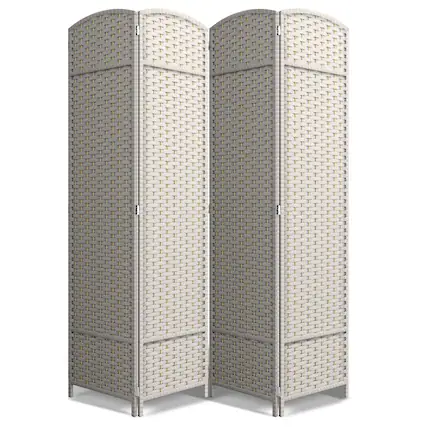 Front. Sorbus - Sorbus 4 Panel Room Divider 6 ft. Tall - Privacy Screen, Extra Wide Double Hinged Panels, Mesh Hand-Woven Design - Beige.