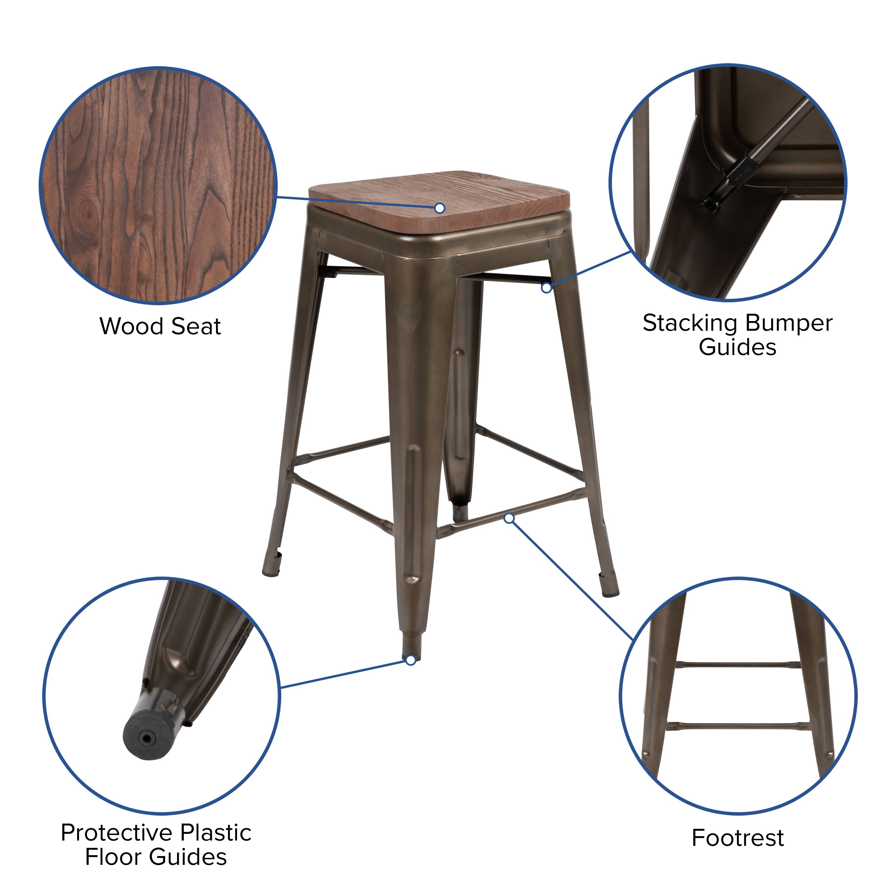 - Wood Seat
- Stacking Bumper Guides
- Protective Plastic Floor Guides
- Footrest