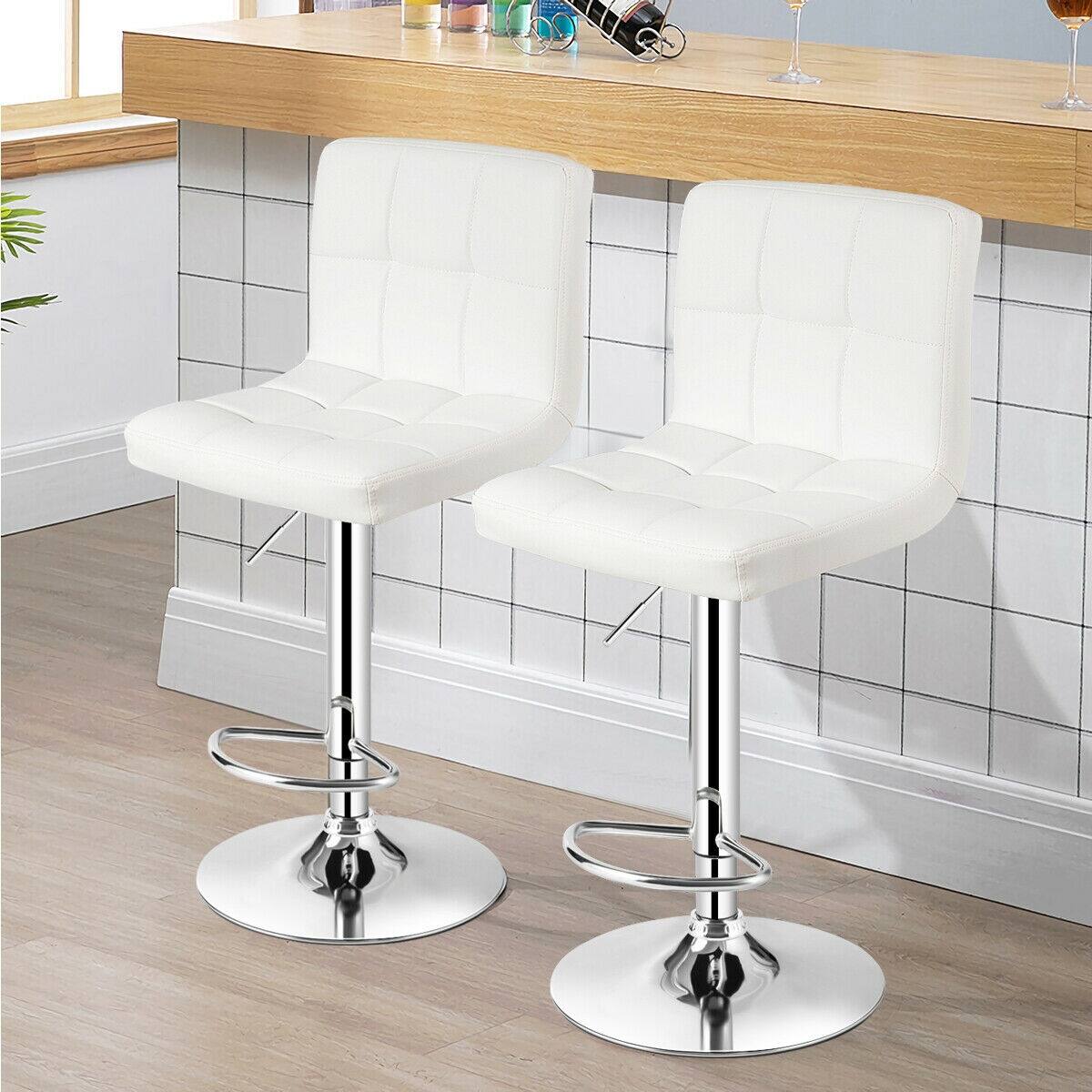 Alt View 1. Ecooso - Set of 2 Square Swivel Bar Stools with Adjustable Height, Backrest, and Footrest for Bar or Kitchen - White.