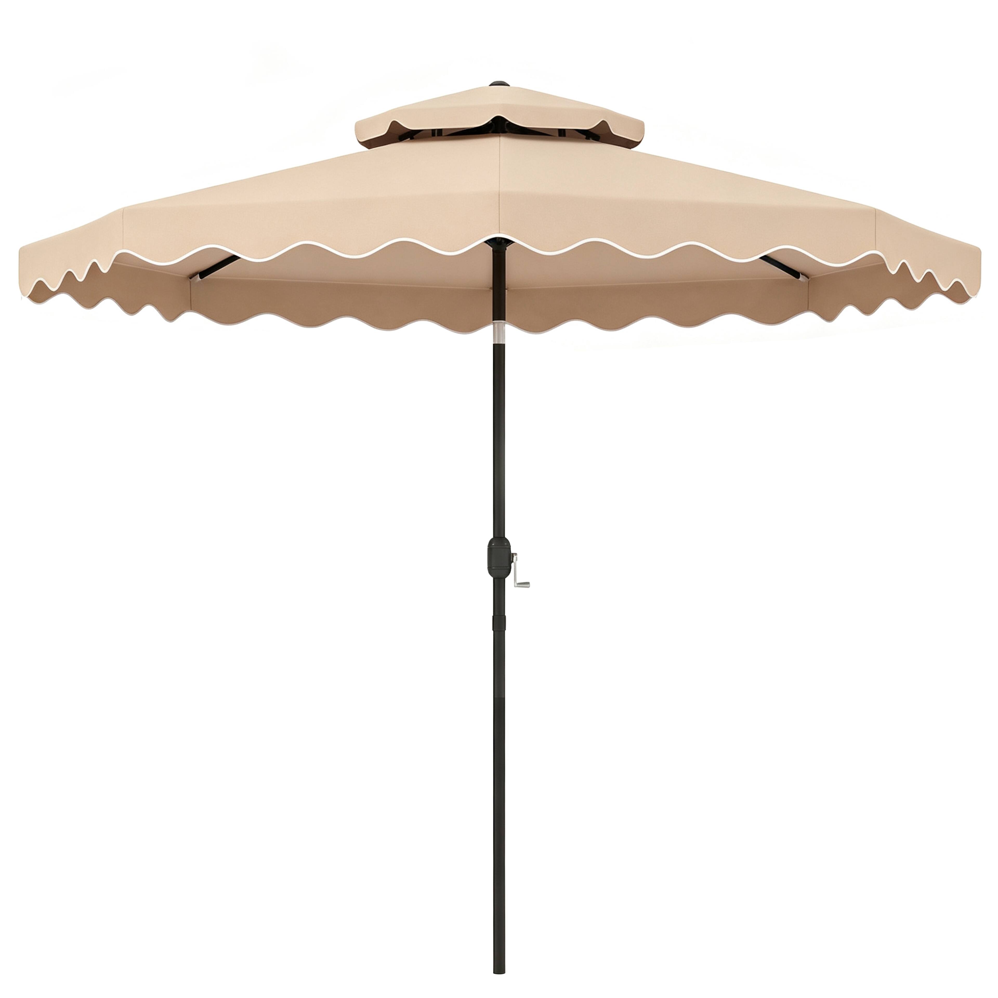 Alt View 9. Costway - Costway 9 FT Patio Umbrella with Push Button Tilt & Crank, 2-Tier Vented Top, 8 Metal Ribs - Beige.