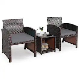 Costway - 3PCS Patio Rattan Wicker Furniture Cushion Sofa Coffee Table - Gray,Mix brown