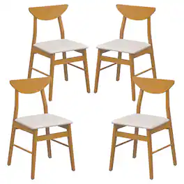 Gymax - Upholstered Dining Chairs Set of 4 w/Upholstered Seat Curved Backrest Wood Frame Natural - Yellow