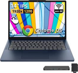 Lenovo - IdeaPad Slim 3 14" 2K Touch Chromebook,MediaTek Kompanio 540,4GB RAM,64GB eMMC+160GB Dock,Chrome OS - Cosmic Blue