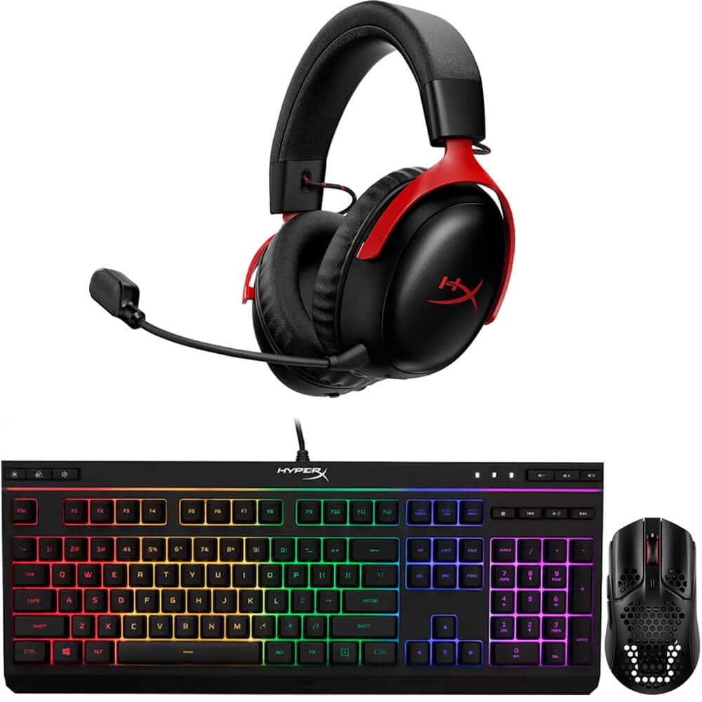 HyperX - PC Gaming Bundle - Cloud III S Wireless Headset - Alloy Core Full-Size Wired Membrane Keyboard - Pulsefire Haste Wireles - Black