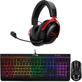 HyperX - PC Gaming Bundle - Cloud III S Wireless Headset - Alloy Core Full-Size Wired Membrane Keyboard - Pulsefire Haste Wireles - Black