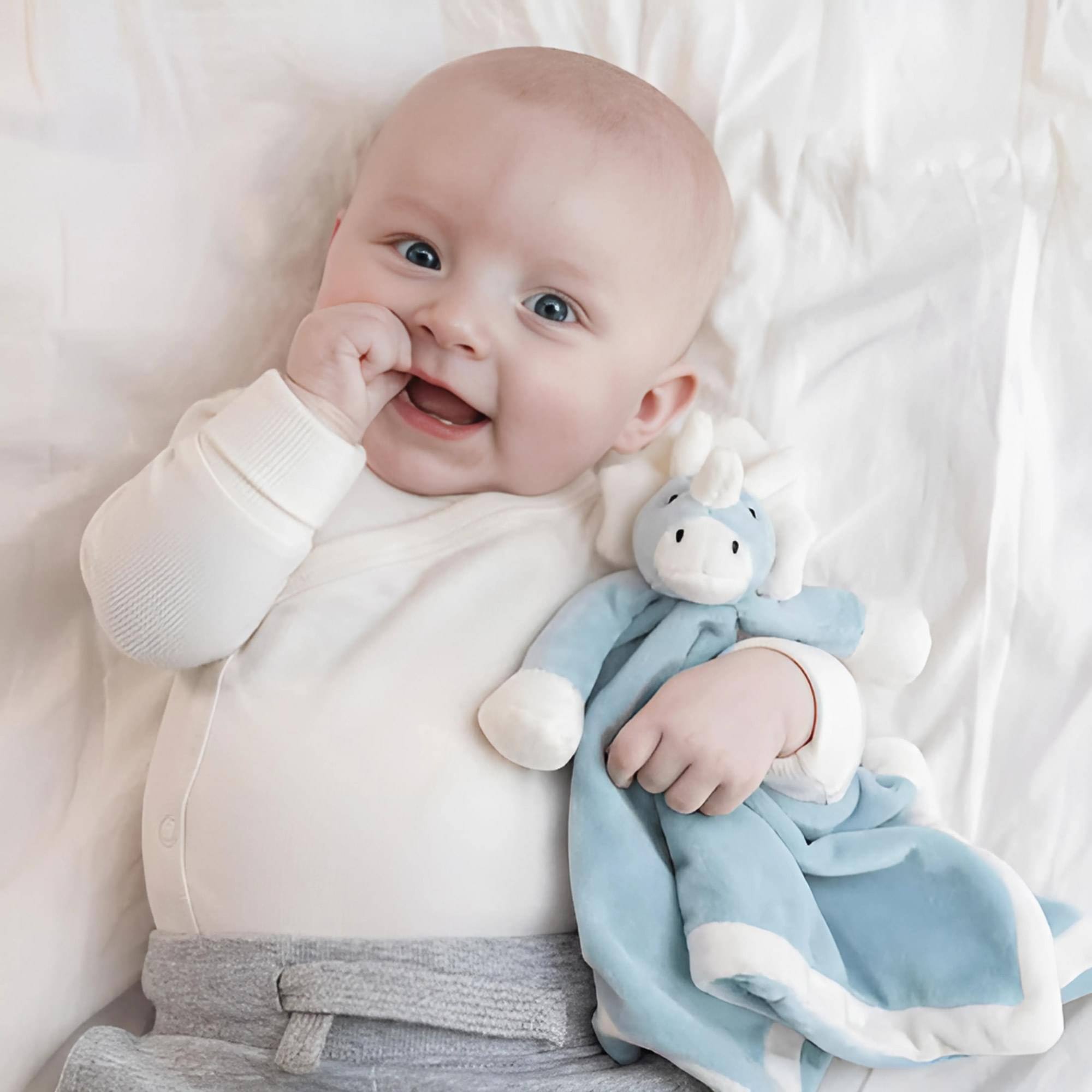 Alt View 1. TriAction Toys - Teddykompaniet Plush Baby Blanket | Blue Dino - Blue.