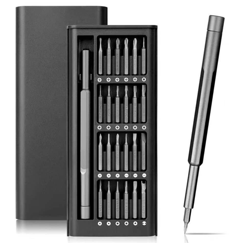 Front. NUOBESTY - 25-in-1 Small Precision Screwdriver Set, Professional Magnetic Mini Repair Tool Kit for Phone, Computer, Watch, Laptop - Black.