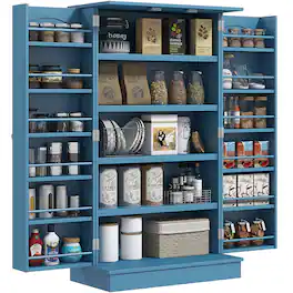 Homcom - 41" Kitchen Pantry Storage Cabinet, Freestanding Kitchen Cabinet with 12 Door Shelves, Double Doors, 5-tier Shelving - Blue