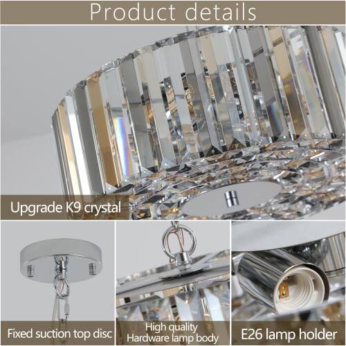Product details

Upgrade K9 crystal

Fixed suction top disc

High quality Hardware lamp body

E26 lamp holder