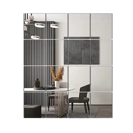 Front. Stylel Star - Glass Full Length Wall Mirror Tiles 14'' X 12'' 4pcs Frameless Body For Bedroom Mounted Home Gym Door.