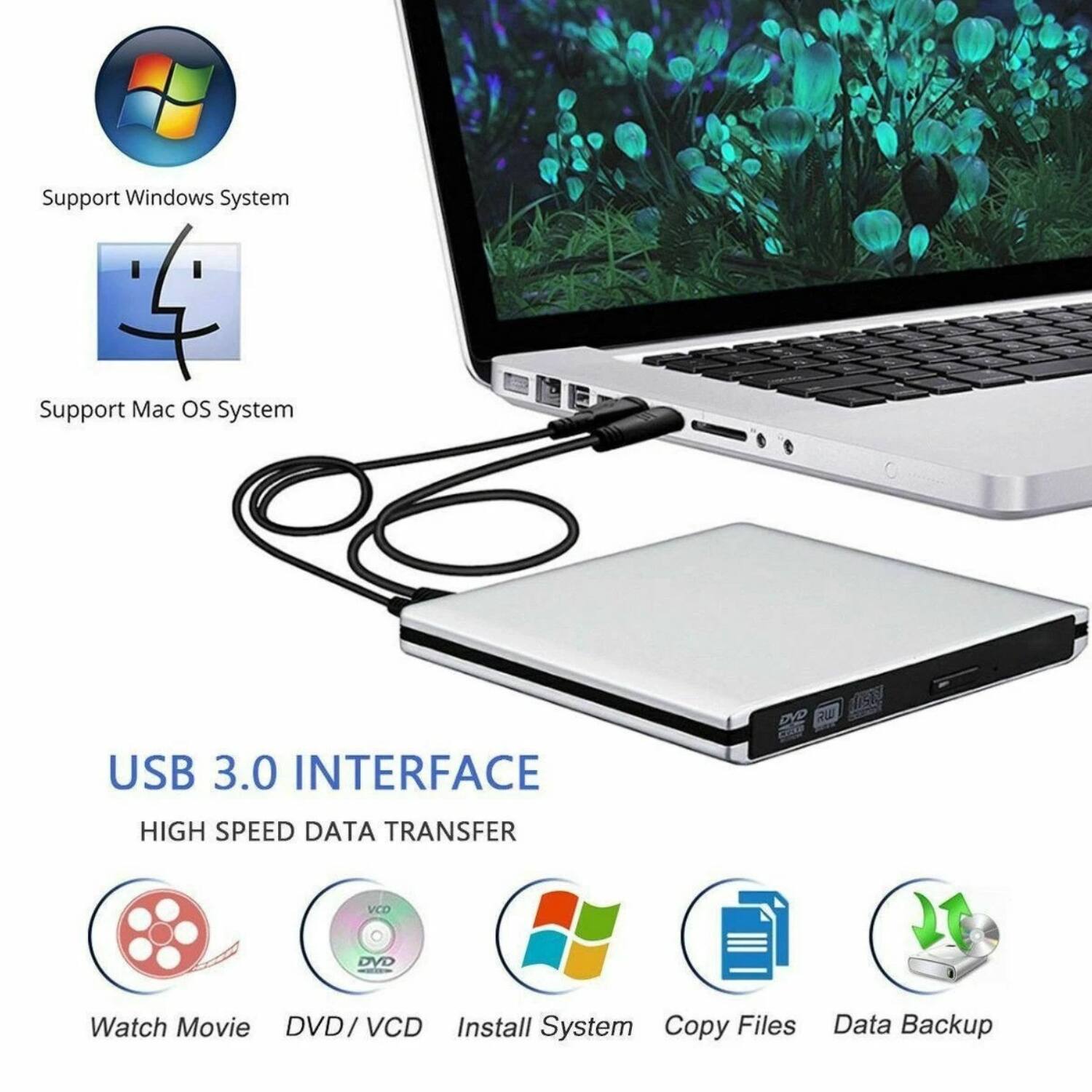 Support Windows System
Support Mac OS System
USB 3.0 INTERFACE
HIGH SPEED DATA TRANSFER
Watch Movie
DVD / VCD
Install System
Copy Files
Data Backup
