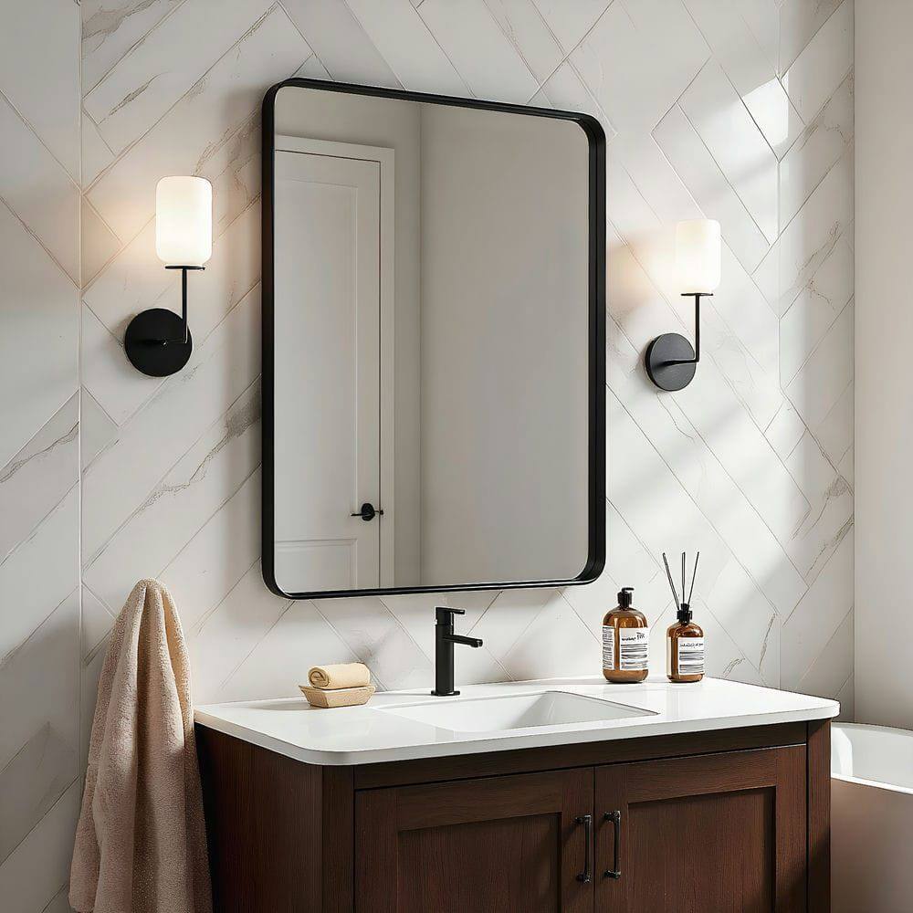 Alt View 9. Kadyn - 36x24 Inch Large Rectangle Wall Mirror with Rounded Corners and Black Frame - Black.