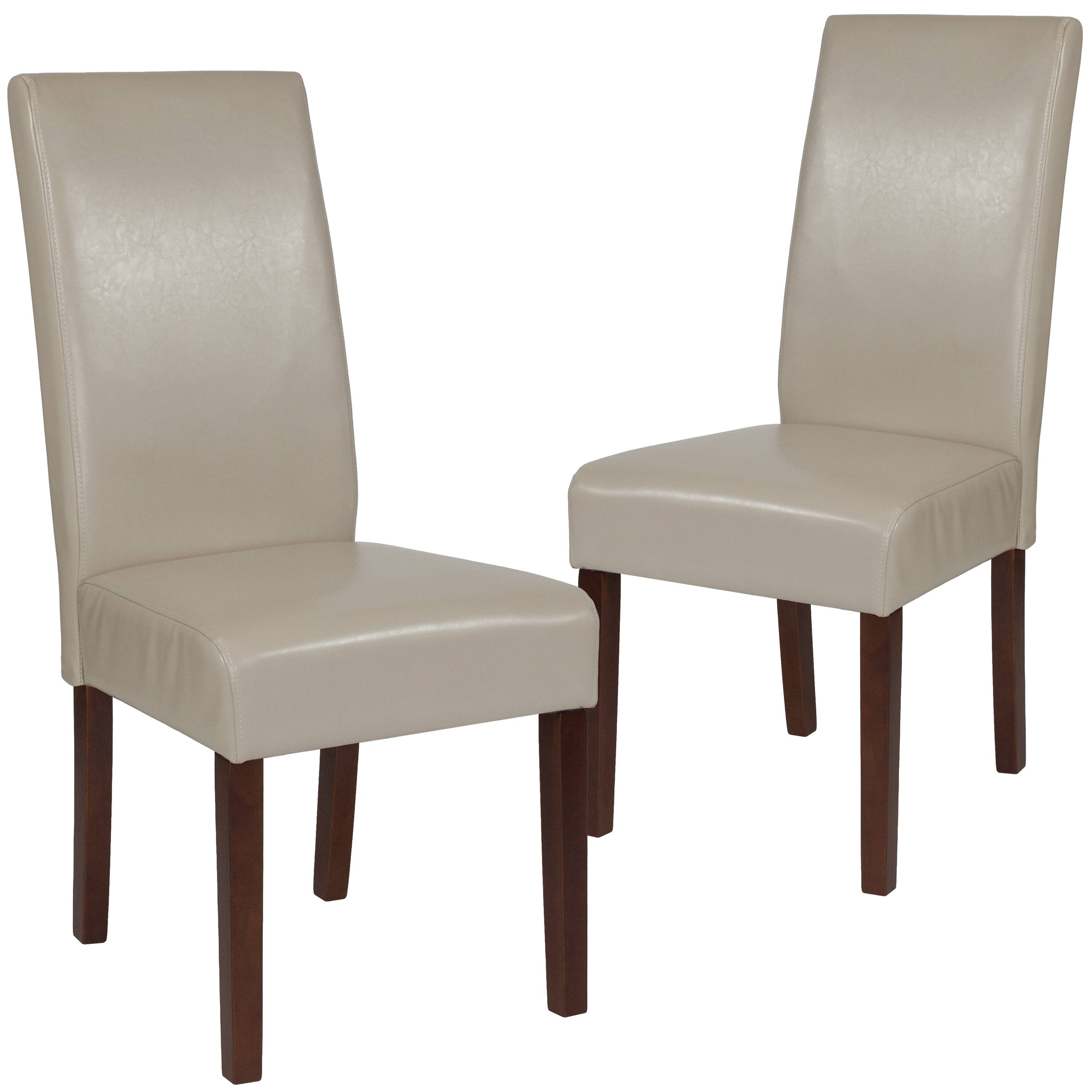 Alt View 1. Emma + Oliver - Two Mid-Century Parson's Chairs and Finished Hardwood Frame for Kitchen, Dining Room & More - Beige LeatherSoft.