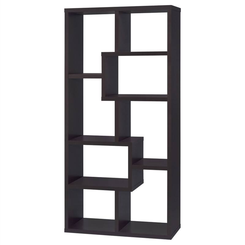 Alt View 1. HTUTWOO - 8-Shelf Geometric Bookcase-Wooden Open Back Bookshelf,70.75" Tall Vertical Storage Display Shelving Unit for Living Room - Cappuccino.