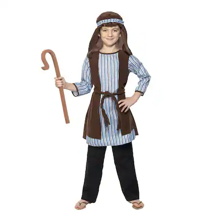 Front. Smiffys - Shepherd Nativity with Staff Costume Accessory Medium - Multi-Colored.