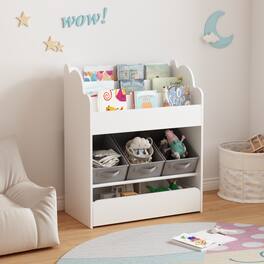 APRILSOUL - Kids Bookshelf 2 Bins 1 Drawer Wooden Nursery Room - White