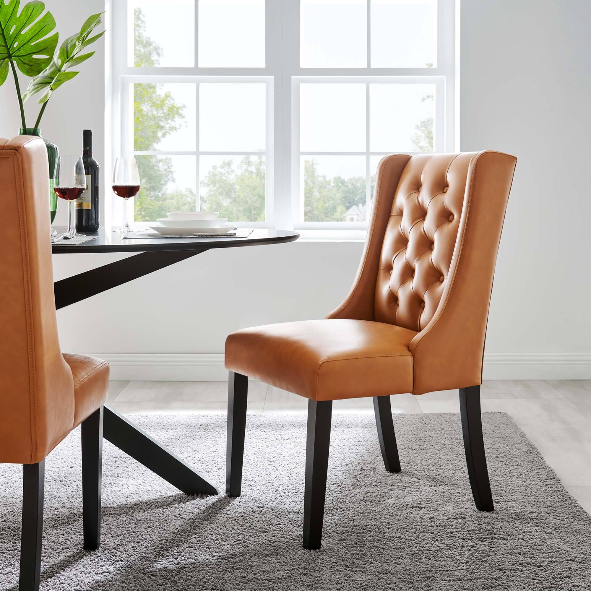 Alt View 2. Modway - Baronet Button Tufted Vegan Leather Dining Chair by Modway - Tan.