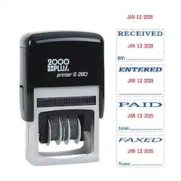 2000 Plus - Printer S-260 Message/Date Rectangle Dater Stamp, Blue and Red Ink, 7/8" x 1-3/4" - Blue/Red