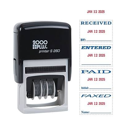 2000 Plus - Plus Printer S-260 Message/Date Rectangle Dater Stamp, Blue and Red Ink, 7/8" x 1-3/4" (065005) - Blue/Red
