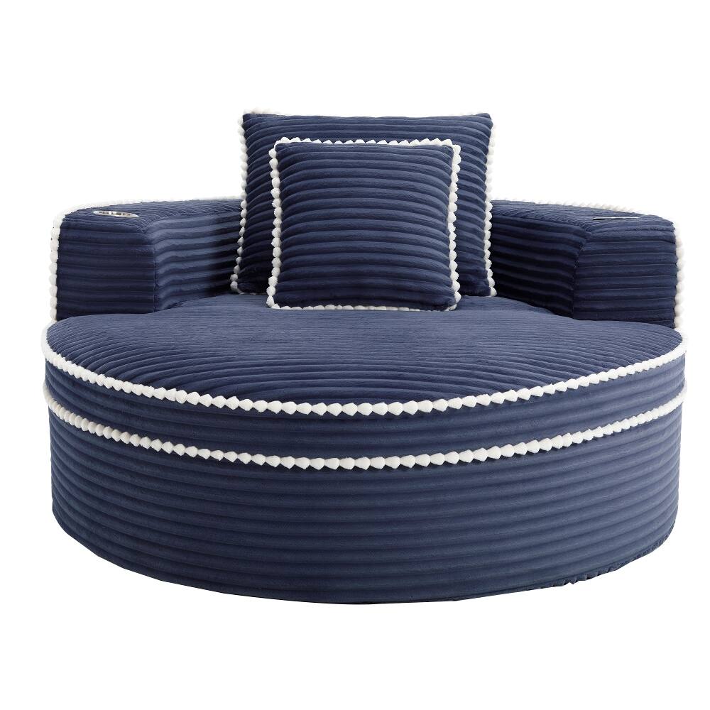 Back. Loheer - Loheer Round Sofa Bed Blue Memory Foam Sectional Cloud Couch with Pillows Small Space Convertible Sleeper - Blue.