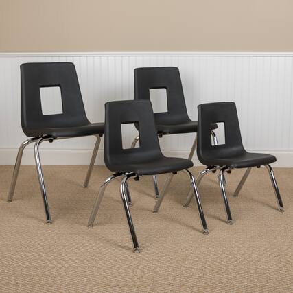 Front. Emma + Oliver - 4-pack Student Stack School Chair - 18-inch - Black.
