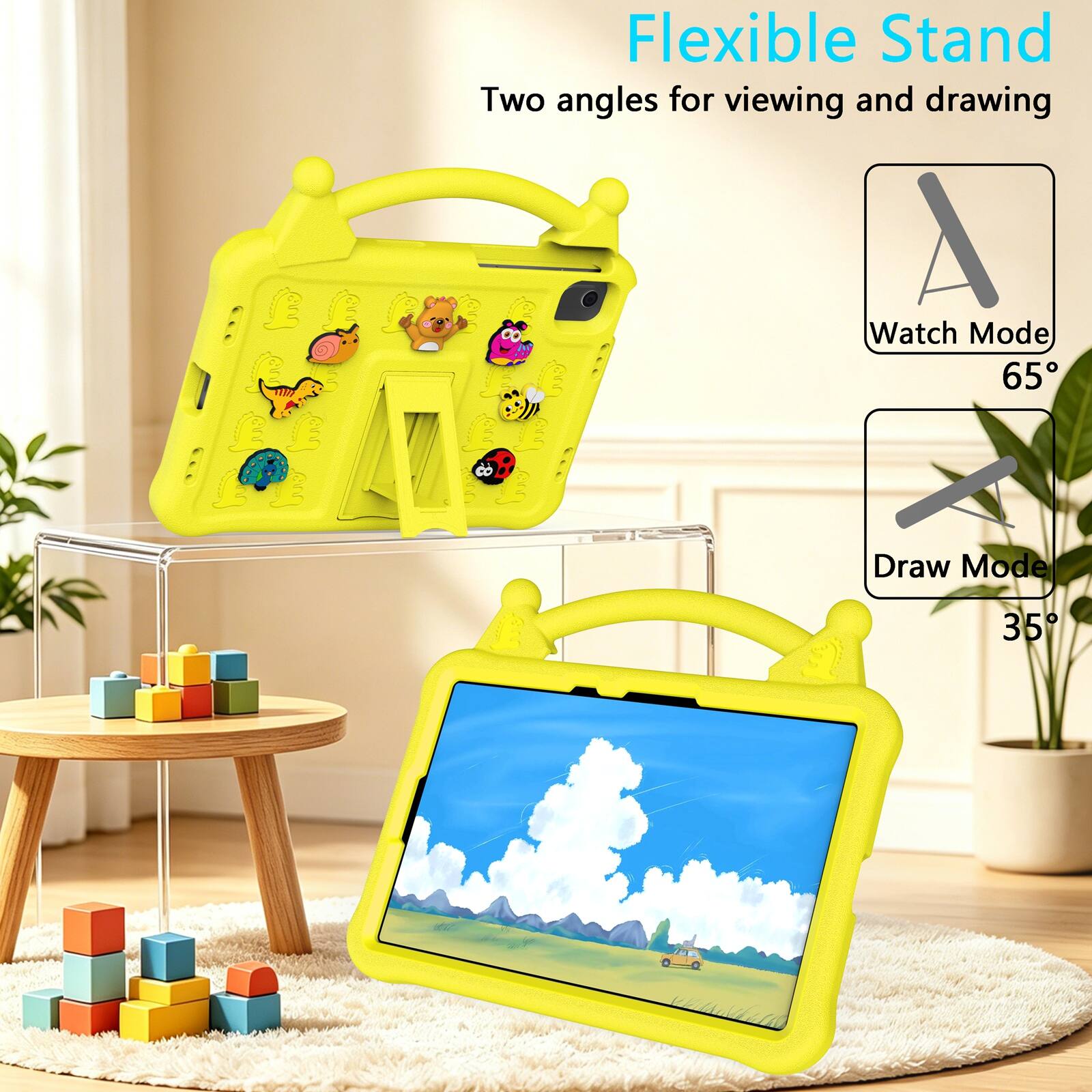 AR w Flexible Stand Two angles for viewing and drawing A Watch Mode 65° JS C do UUDR Draw Mode 35°