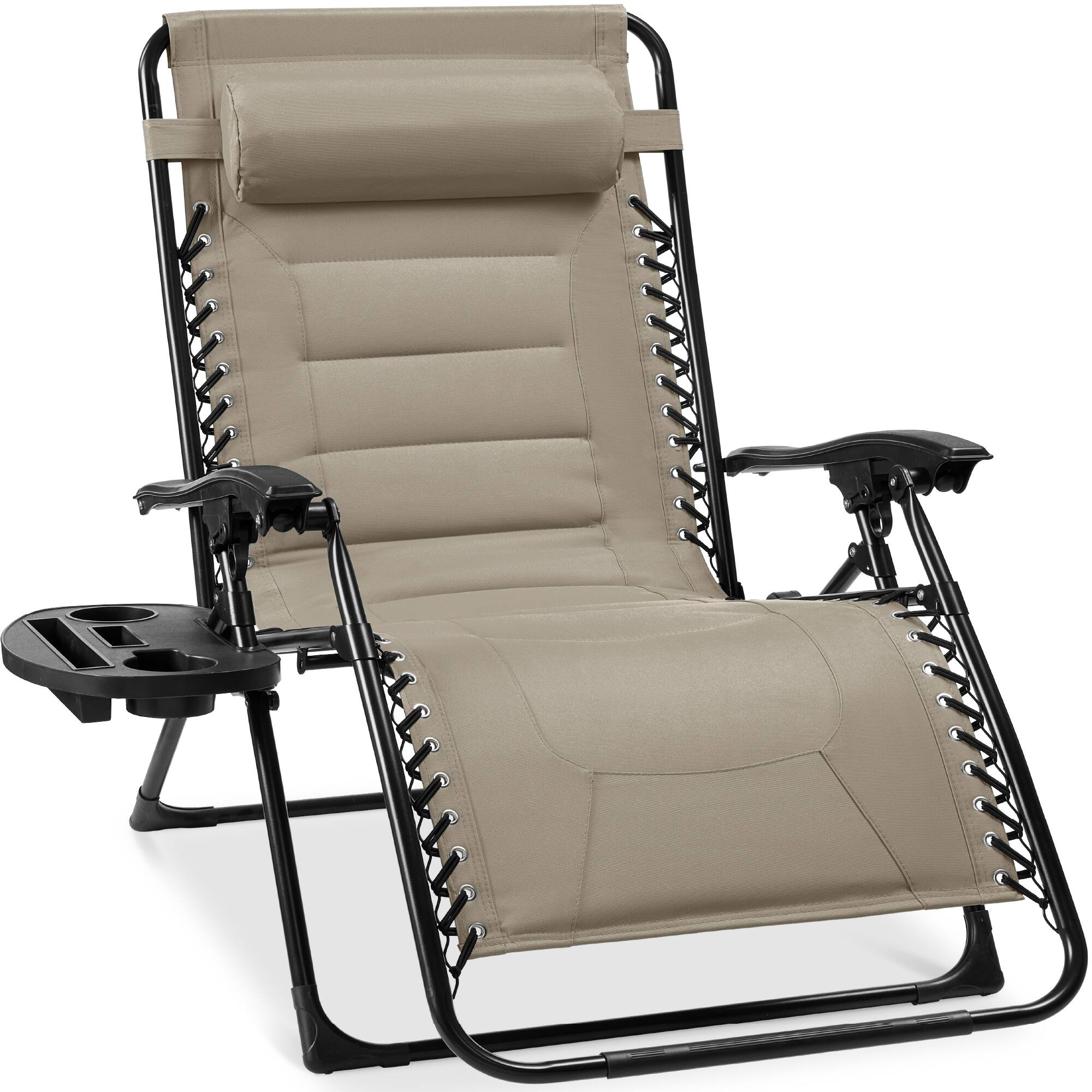 Front. Best Choice Products - Best Choice Products Oversized Padded Zero Gravity Chair, Folding Outdoor Patio Recliner w/ Side Tray - Dune - Dune.